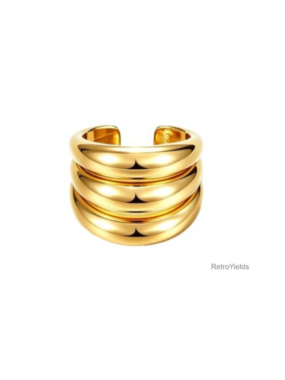 Gold Plated Chunky Triple Band Dome Statement Ring Adjustable